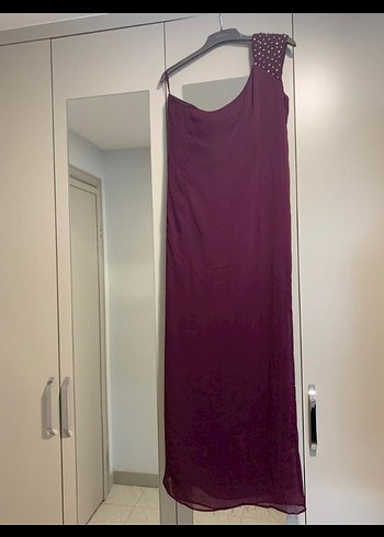 Bordo Drapeli Uzun Abiye Elbise - Görsel 4