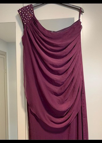 Bordo Drapeli Uzun Abiye Elbise - Görsel 2