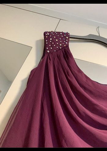 Bordo Drapeli Uzun Abiye Elbise - Görsel 3