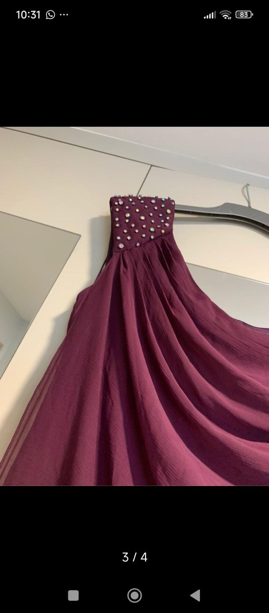 Bordo Drapeli Uzun Abiye Elbise - Görsel 3