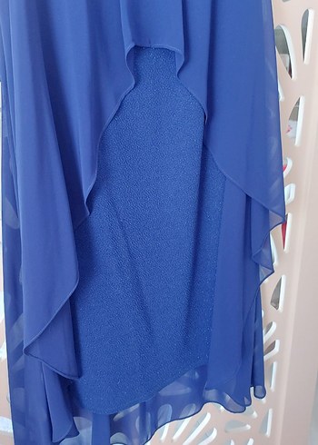 Zincir Detaylı Mavi Uzun Abiye Elbise - Görsel 3