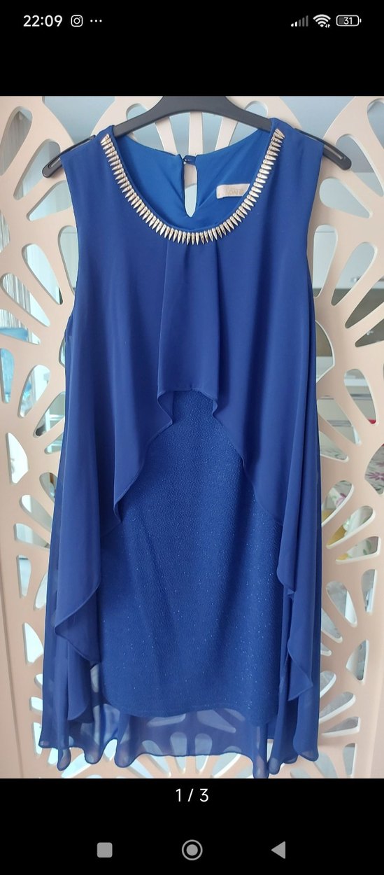 Zincir Detaylı Mavi Uzun Abiye Elbise - Görsel 2