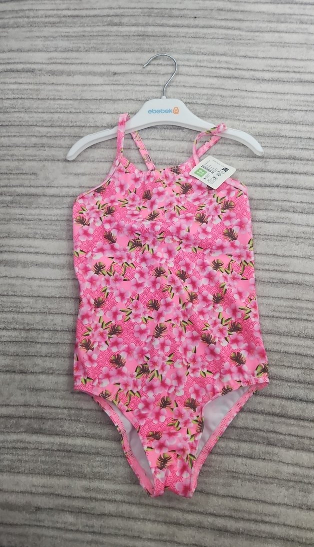 Çiçek Desenli Pembe Kız Çocuk mayo - Görsel 2