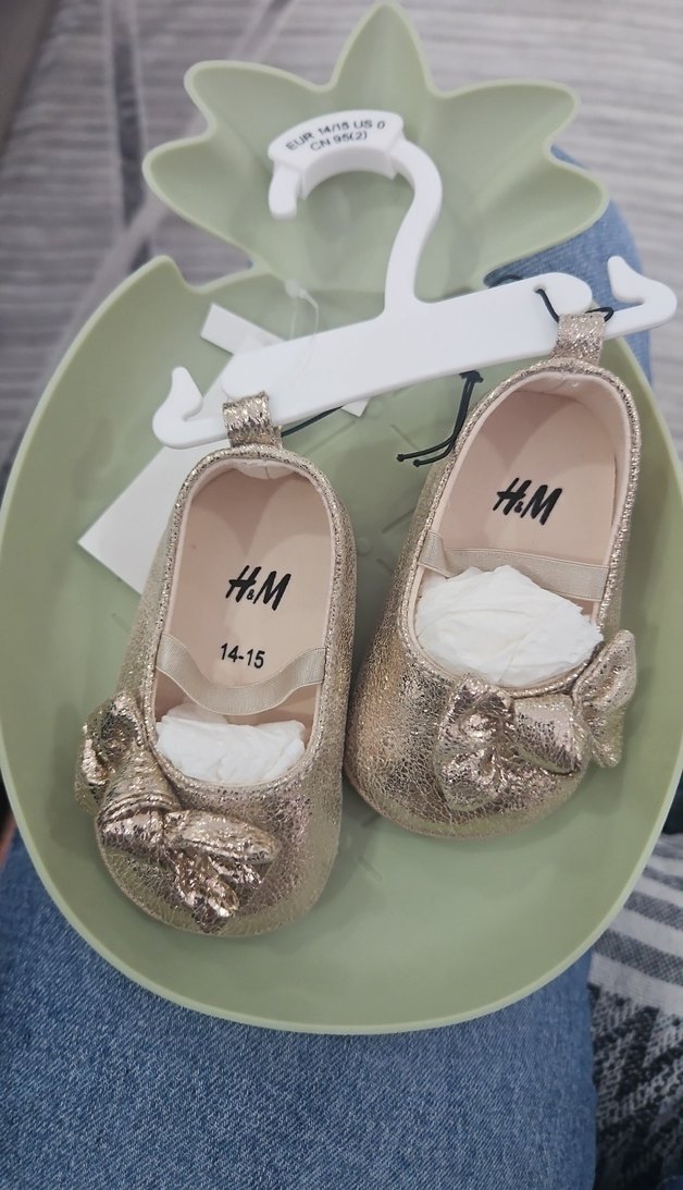 Kız Çocuk Altın Renkli Kadife Nakışlı Babet - Görsel 2