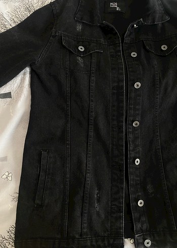 Düğmeli Siyah Midi Kadın Kot Ceket - Görsel 4