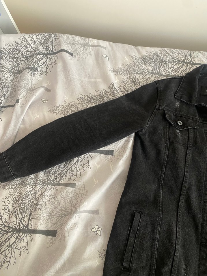 Düğmeli Siyah Midi Kadın Kot Ceket - Görsel 2