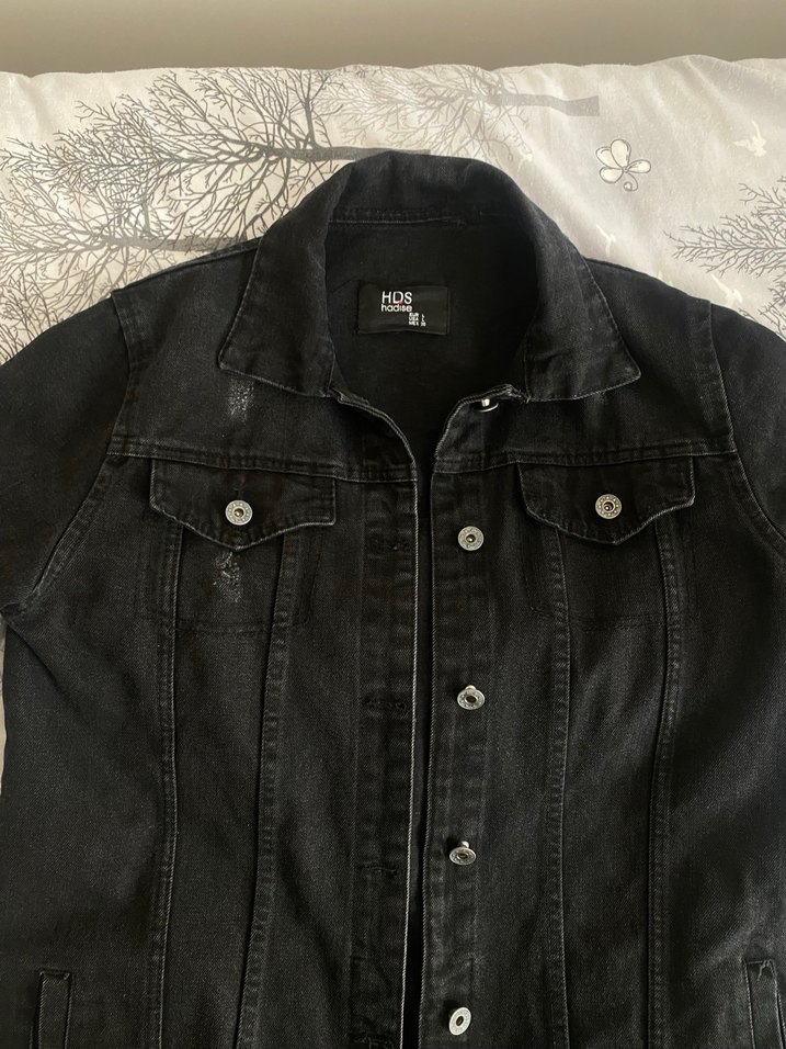 Düğmeli Siyah Midi Kadın Kot Ceket - Görsel 3