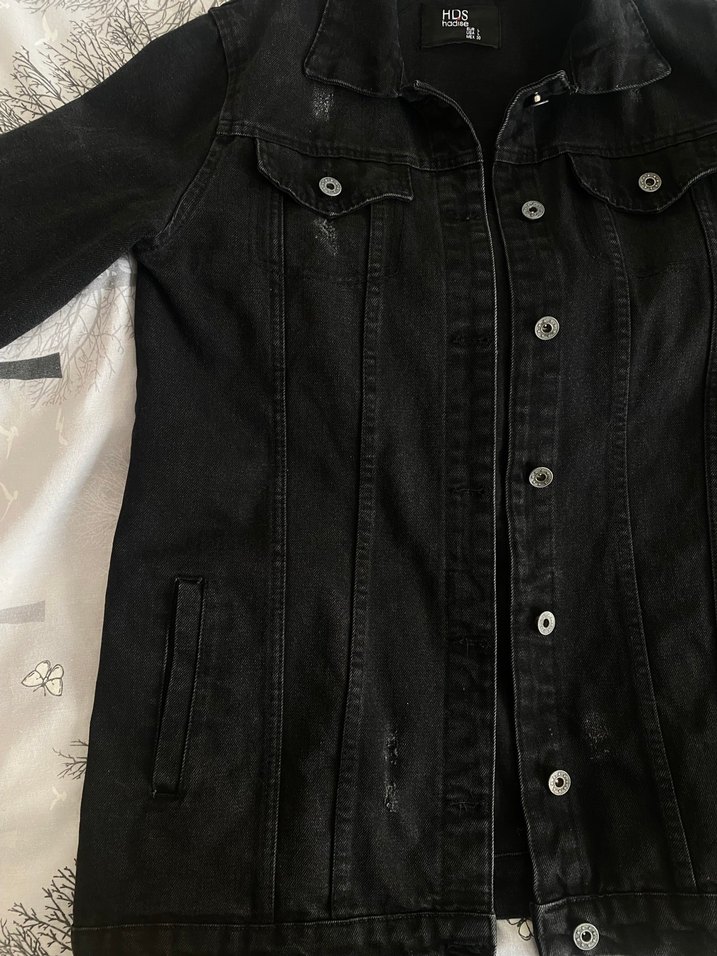 Düğmeli Siyah Midi Kadın Kot Ceket - Görsel 4