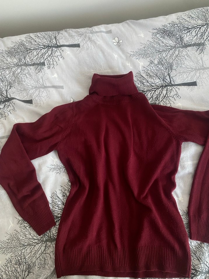 Bordo Boğazlı Kadın Kazak koton - Görsel 4