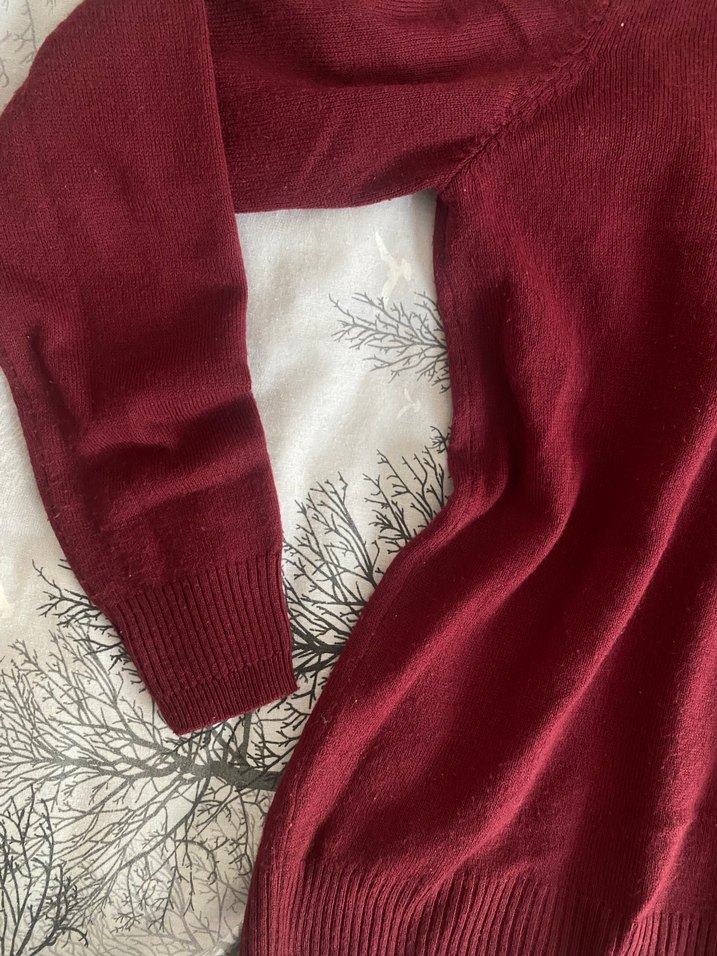 Bordo Boğazlı Kadın Kazak koton - Görsel 2