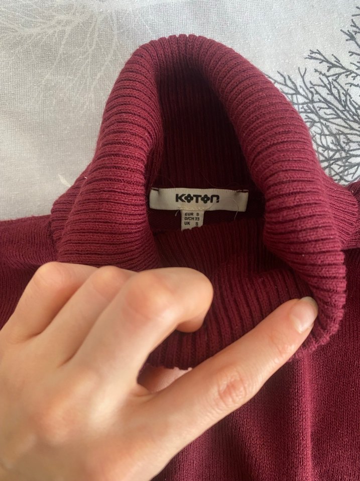 Bordo Boğazlı Kadın Kazak koton - Görsel 3