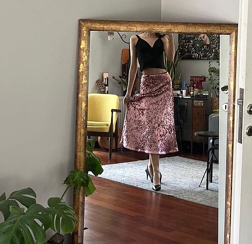 H&M pembe pullu etek