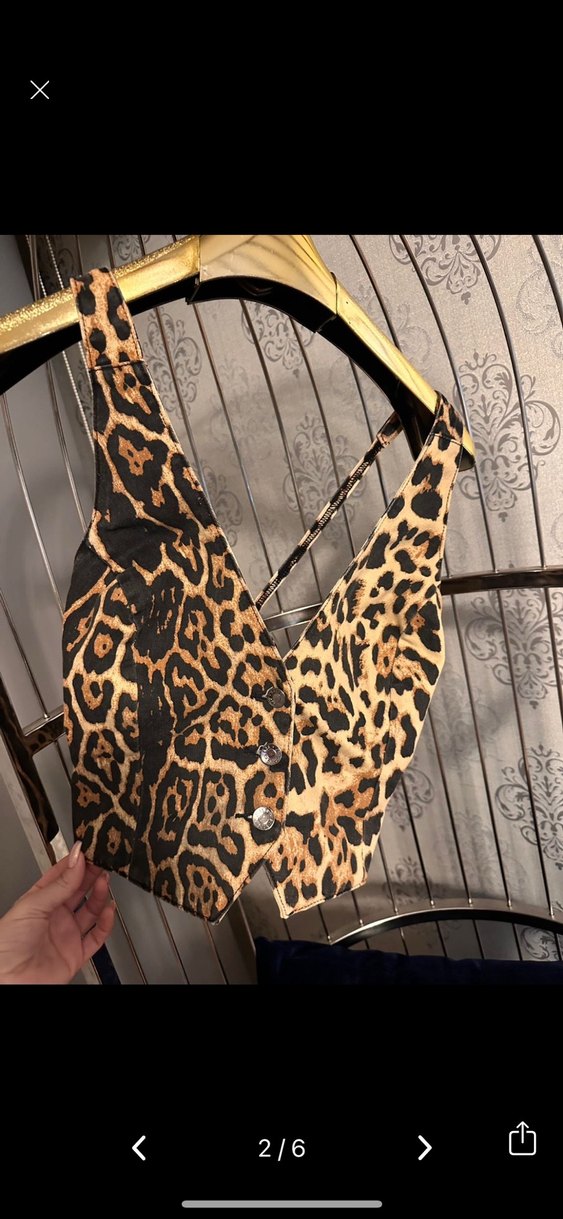 Leopar Desenli V Yakalı yelek - Görsel 4