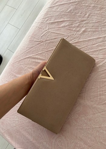 Bej Süet Kadın Clutch Çanta - Görsel 2
