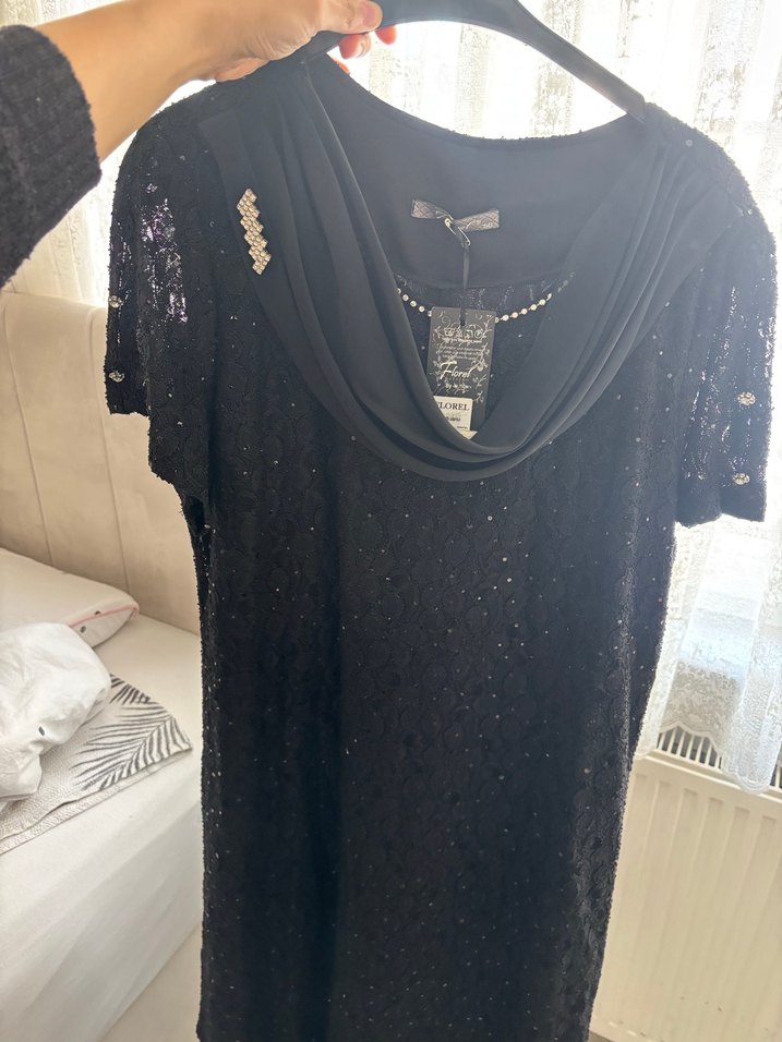 Siyah Drapeli Midi Gotik Elbise - Görsel 2