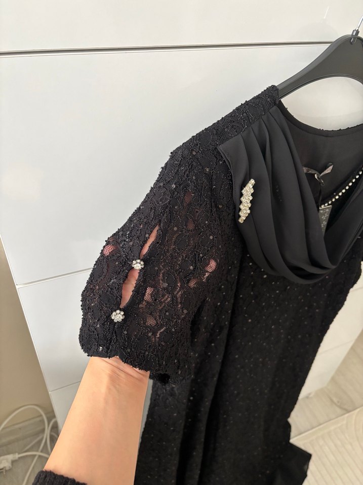 Siyah Drapeli Midi Gotik Elbise - Görsel 3