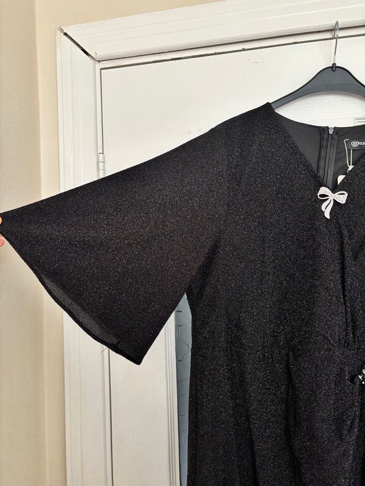 Drapeli Siyah Uzun Gotik Abiye Elbise - Görsel 3