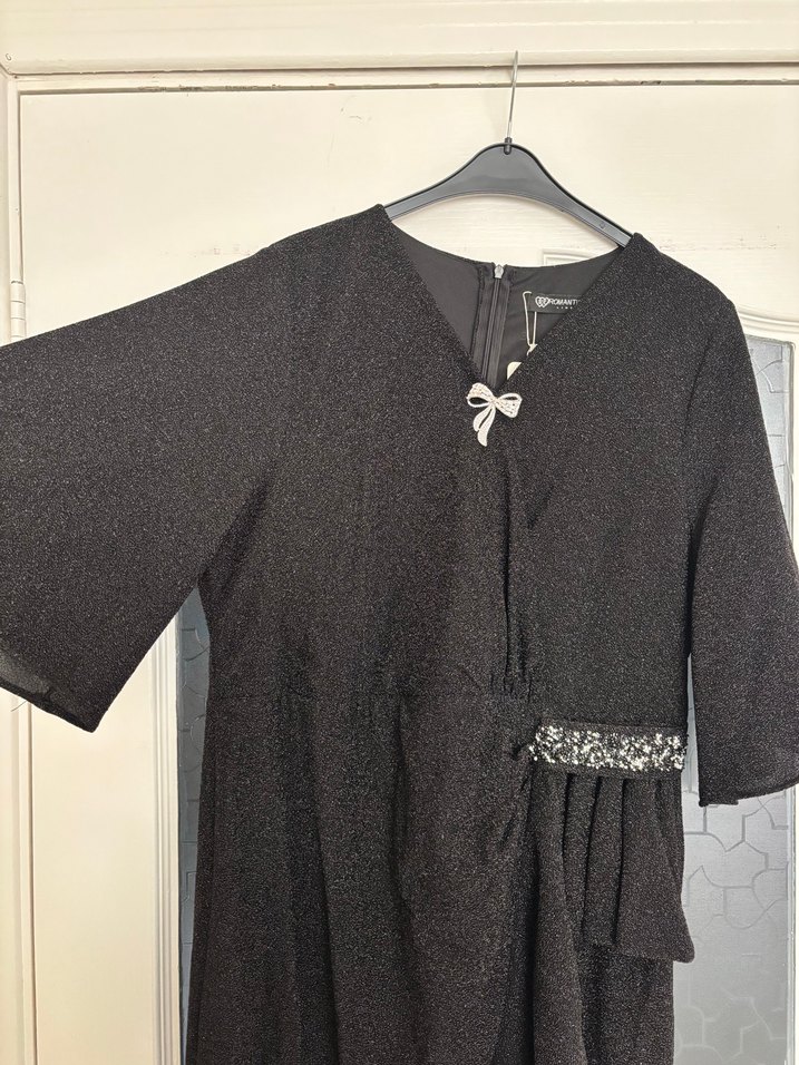 Drapeli Siyah Uzun Gotik Abiye Elbise - Görsel 4