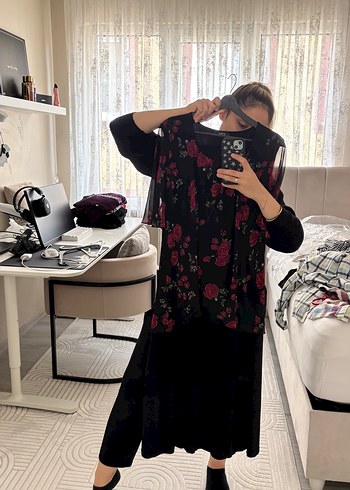 Siyah Gül Desenli abiye - Görsel 6