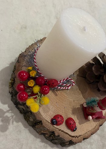 Beyaz Mum ve Ahşap Tabanlı Dekoratif Set - Görsel 3