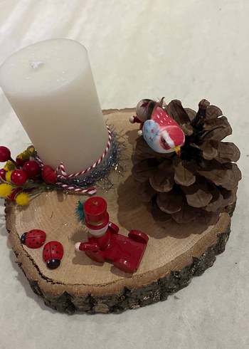 Beyaz Mum ve Ahşap Tabanlı Dekoratif Set - Görsel 4