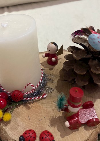 Beyaz Mum ve Ahşap Tabanlı Dekoratif Set - Görsel 5