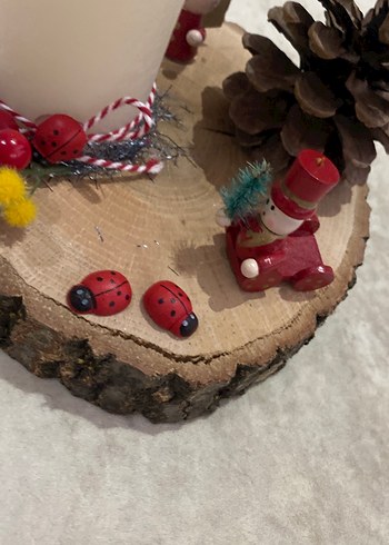 Beyaz Mum ve Ahşap Tabanlı Dekoratif Set - Görsel 2