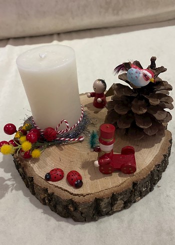 Beyaz Mum ve Ahşap Tabanlı Dekoratif Set - Görsel 6