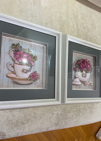 Pembe Çiçekli Gri Çerçeveli Tablo Seti - Görsel 7