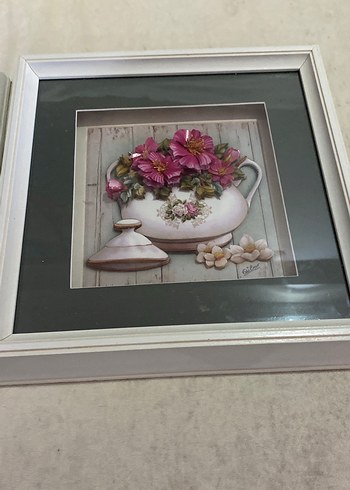 Pembe Çiçekli Gri Çerçeveli Tablo Seti - Görsel 3