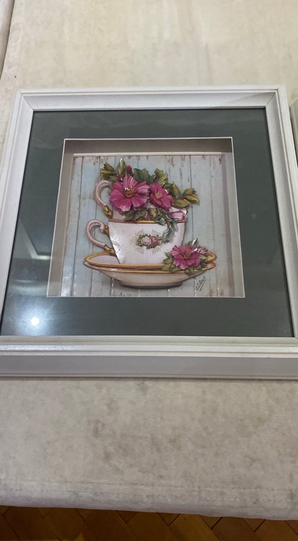 Pembe Çiçekli Gri Çerçeveli Tablo Seti - Görsel 2