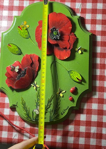 Bohem Kırmızı Gelincik Çiçekli Dekoratif Ahşap Tablo - Görsel 5