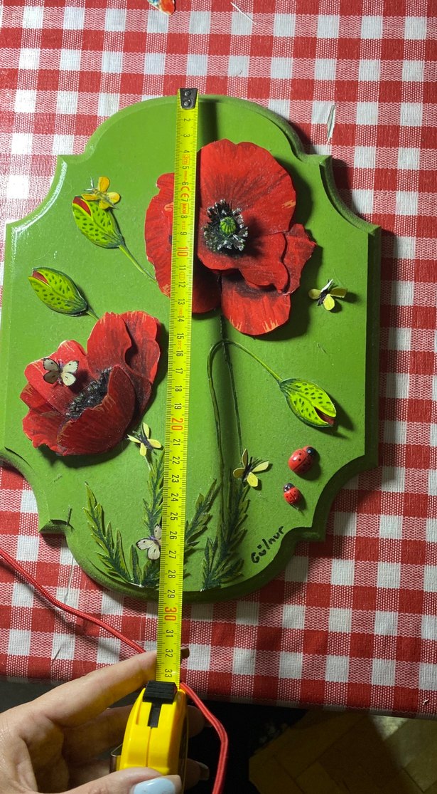 Bohem Kırmızı Gelincik Çiçekli Dekoratif Ahşap Tablo - Görsel 5