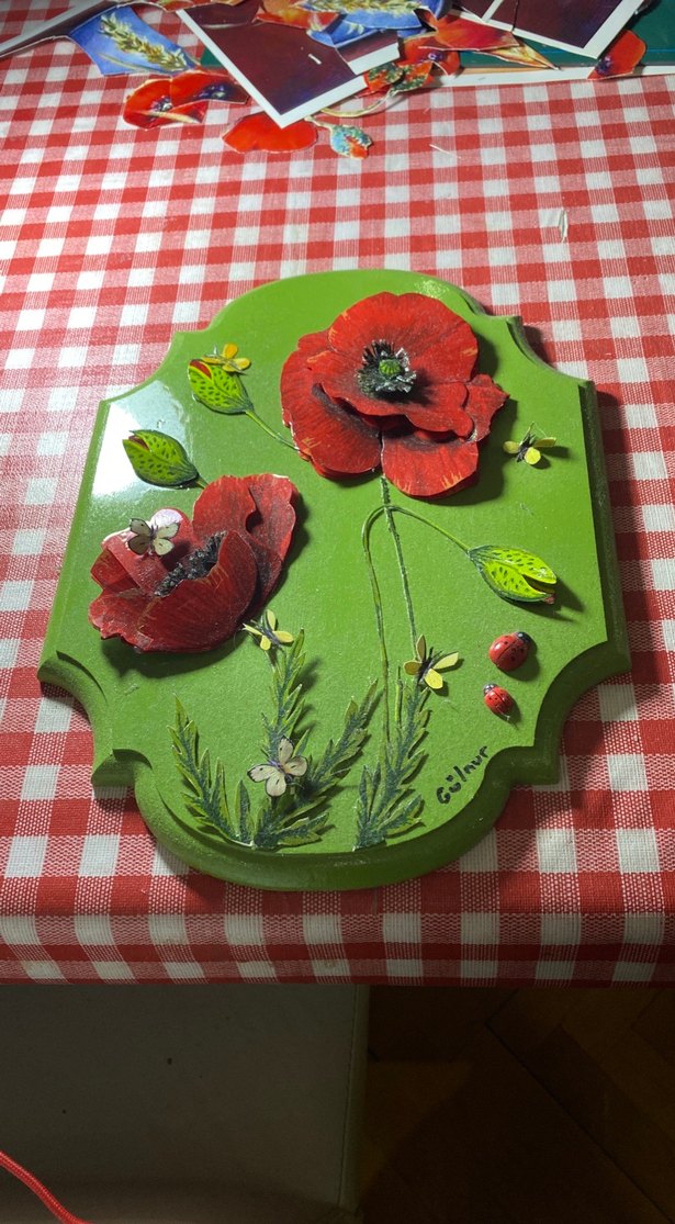 Bohem Kırmızı Gelincik Çiçekli Dekoratif Ahşap Tablo - Görsel 4