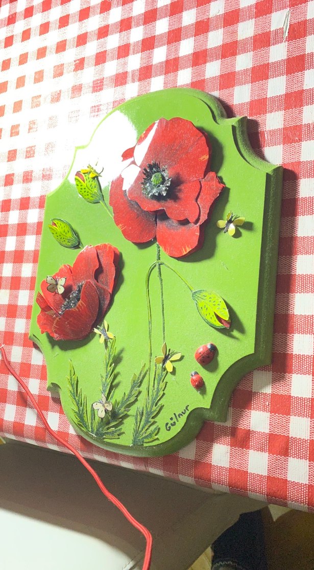 Bohem Kırmızı Gelincik Çiçekli Dekoratif Ahşap Tablo - Görsel 3