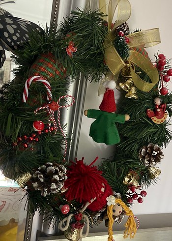 Renkli yeşil yılbaşı çelengi süsü - Görsel 2