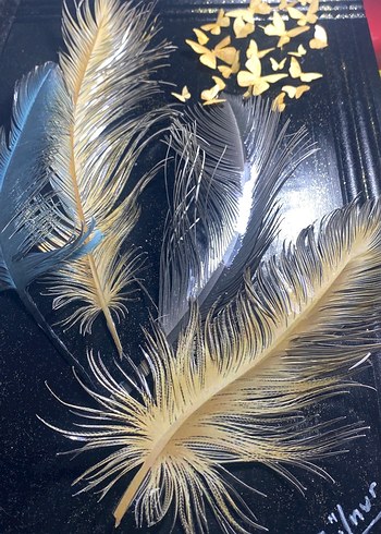 3 boyutlu Gri Tüy ve Kelebek Temalı Tablo - Görsel 2