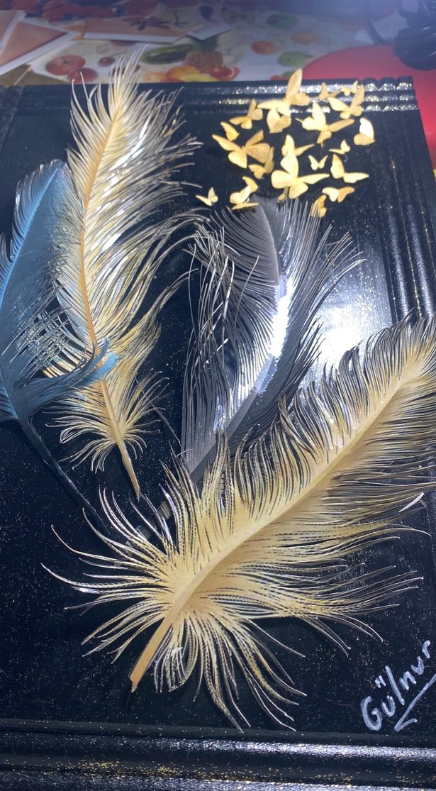 3 boyutlu Gri Tüy ve Kelebek Temalı Tablo - Görsel 2