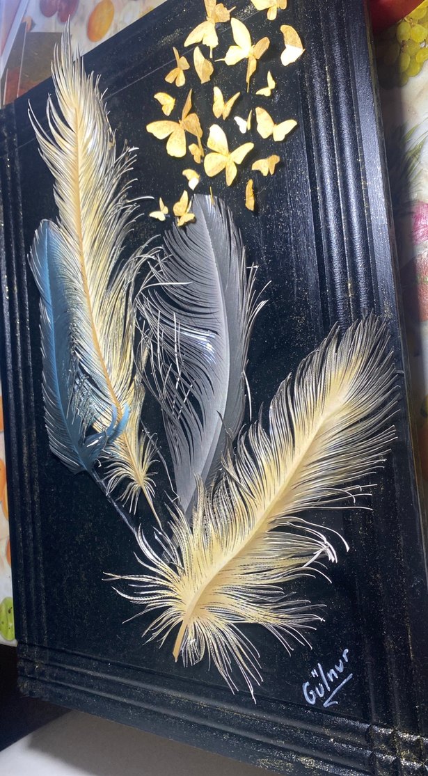 3 boyutlu Gri Tüy ve Kelebek Temalı Tablo - Görsel 3