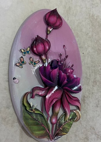 Mor Çiçek ve Kelebekler Tablosu - Görsel 2