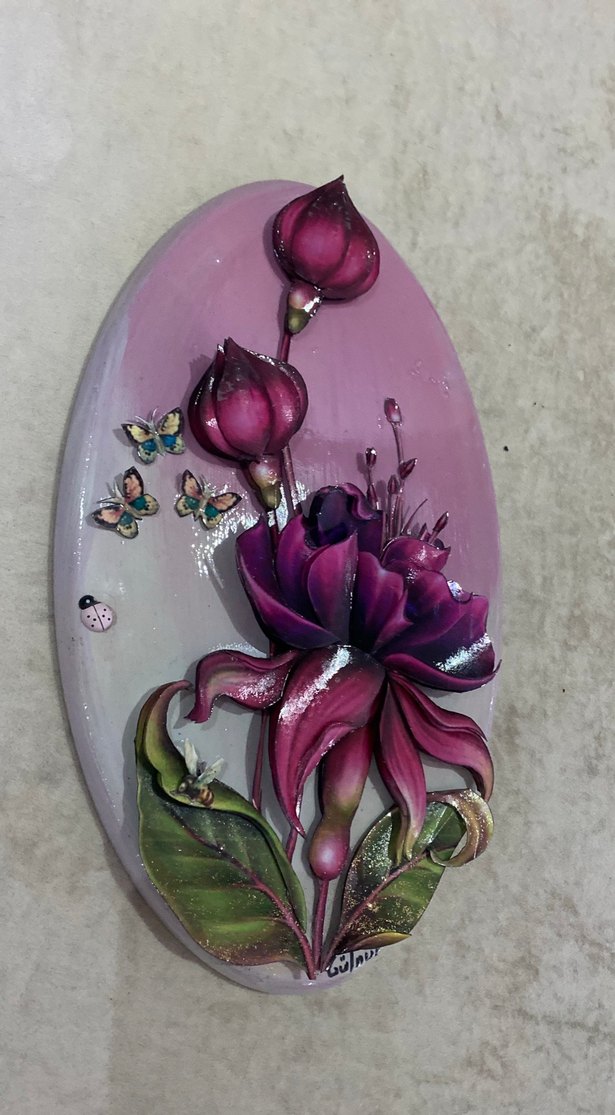 Mor Çiçek ve Kelebekler Tablosu - Görsel 2