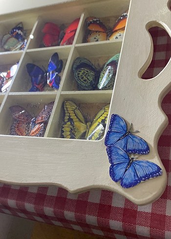 Ahşap Kelebek Desenli Bohem Tepsi - Görsel 3