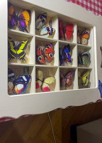 Ahşap Kelebek Desenli Bohem Tepsi - Görsel 2