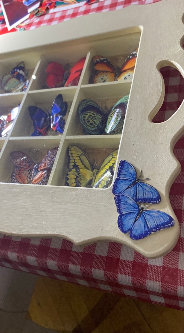 Ahşap Kelebek Desenli Bohem Tepsi - Görsel 3