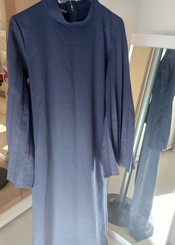 Uzun Kollu, Salaş Kesim Lacivert Elbise - Görsel 4