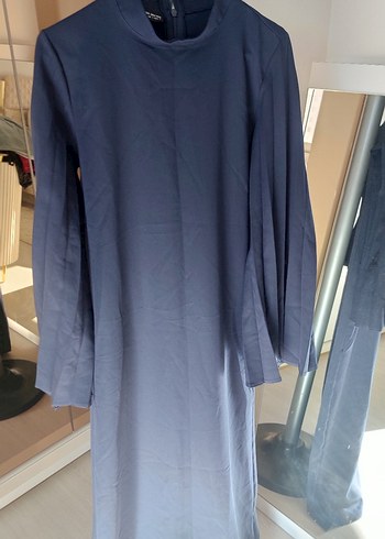 Uzun Kollu, Salaş Kesim Lacivert Elbise - Görsel 5