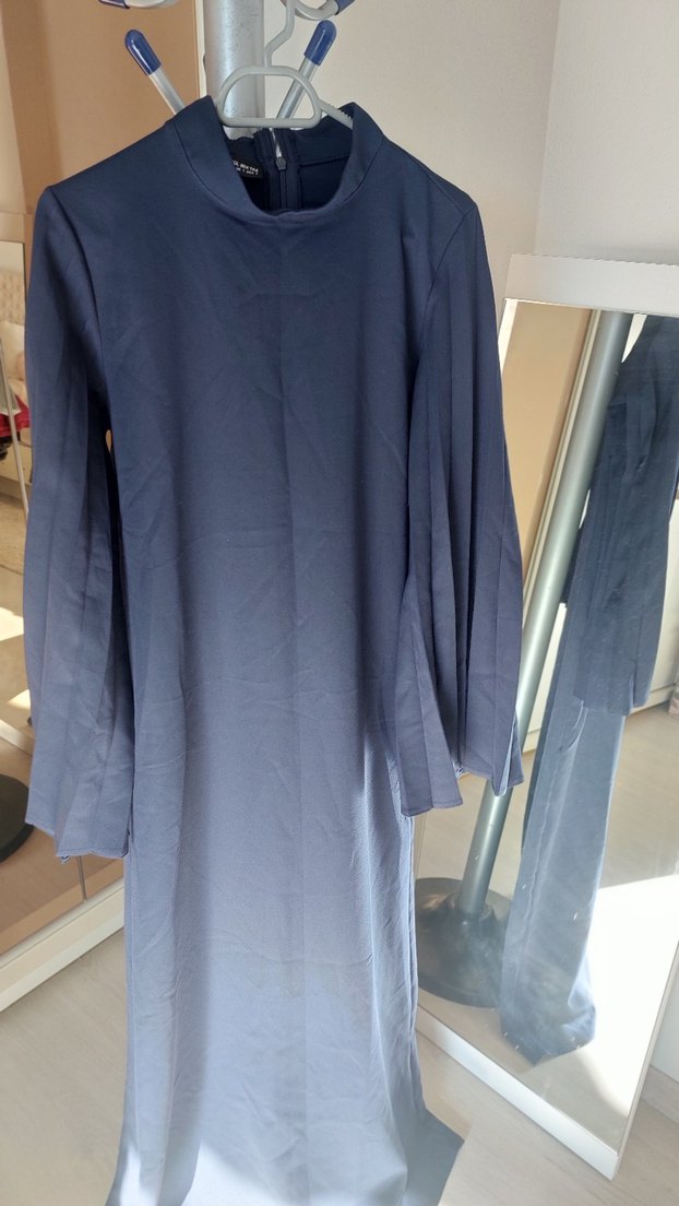 Uzun Kollu, Salaş Kesim Lacivert Elbise - Görsel 4