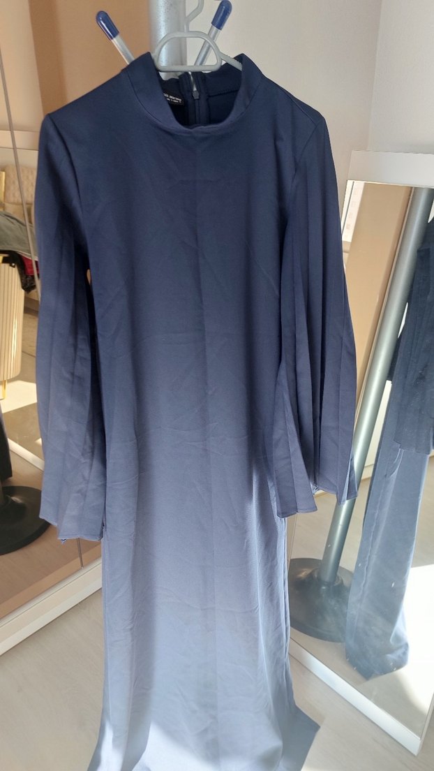 Uzun Kollu, Salaş Kesim Lacivert Elbise - Görsel 5