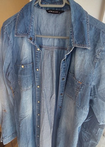 Uzun Kesim Gri Mavi Kadın Denim Ceket - Görsel 3