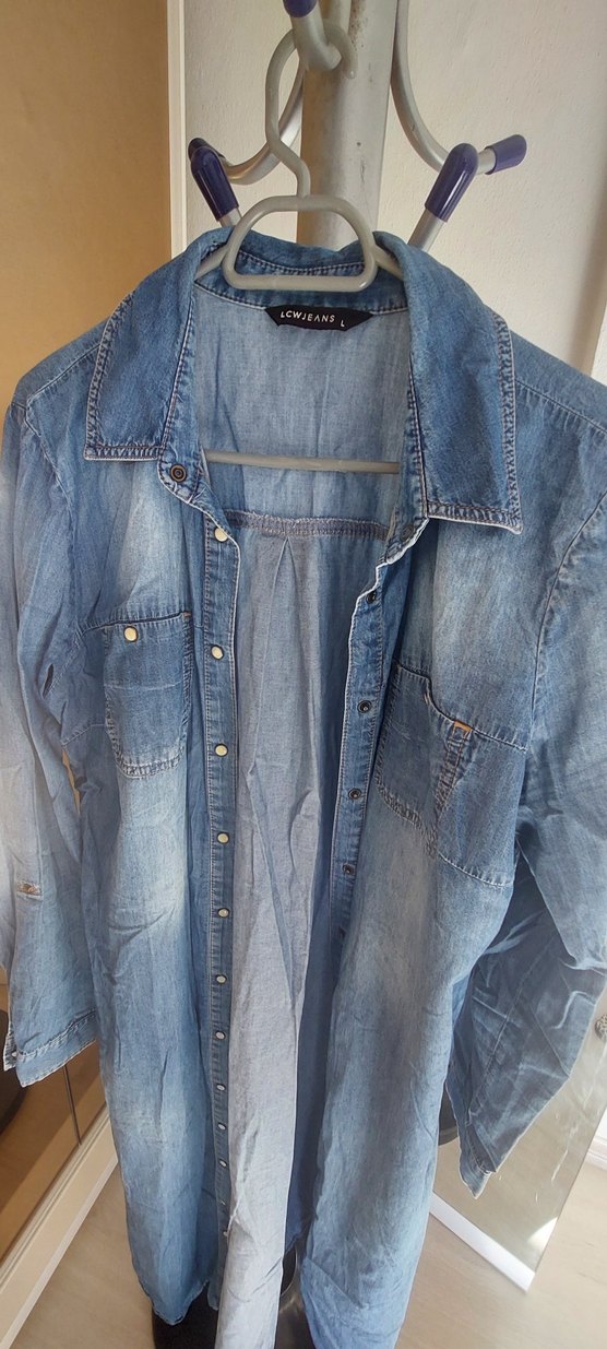 Uzun Kesim Gri Mavi Kadın Denim Ceket - Görsel 3